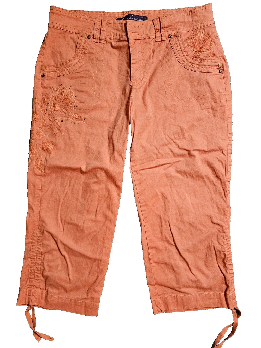Gloria Vanderbilt Women's Orange Embroidered Cotton Capris Pants Size 8